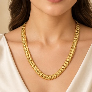 18 karats gult guld statement halsband 205 gram, handgjorda smycken i massivt guld, premium unisex guldhalsband för män och kvinnor,