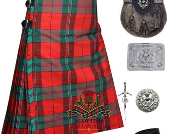Thomas of Wales Welsh Tartan Kilt Package for Men,16 Oz Acrylic Wool Traditional 8 Yard Scottish Kilt for Men