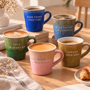 Personalized Handmade Ceramic Mug, Reactive Glaze Coffee Cup, Custom Engraved Mug, Rustic Pottery Cup, Unique Coffee Lover Gift