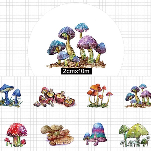 1 rollo de cinta de Washi de edición limitada - setas Psychedelic