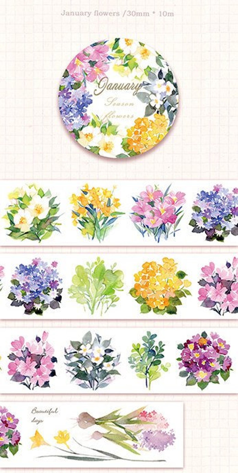 February or March Flowers Pick 1 : January 1 Roll Limited Edition Washi Tape