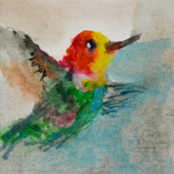 Original ACEO Watercolor Painting Hummingbird