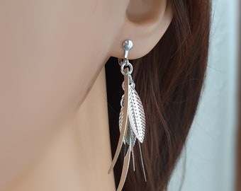 Ohrclips, Clip, Blatt Quaste geometrische Silber Ohrring Ohrhänger, Ohrclip Schmuck, keine Ohrlöcher durchbohren, ohne Piercing