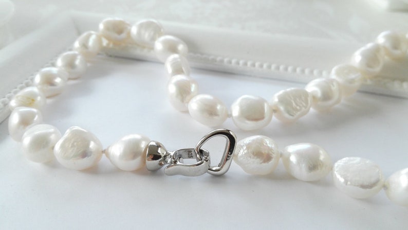 Pearl necklace genuine freshwater cultured pearls white x 10-11 mm pearl pearl jewelry baroque pearls 45 cm