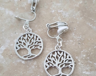 Lebensbaum Ohrclips, Kristall Clip, Edelstahl Ohrring Ohrhänger, Ohrclip Schmuck, keine Ohrlöcher durchbohren | clip on earring