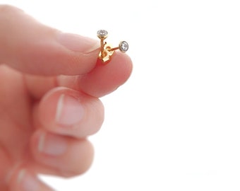 High-quality CZ zircon mini stud earrings, genuine 585 14k gold, 1 pair of delicate and simple earrings, jewelry gift