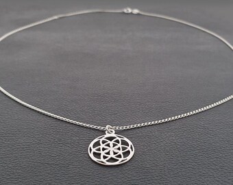 Kette Lebensblume, Blume des Lebens, Mandala Anhänger, echt 925 Sterling Silber Halskette in 38 - 60 cm Wunschlänge