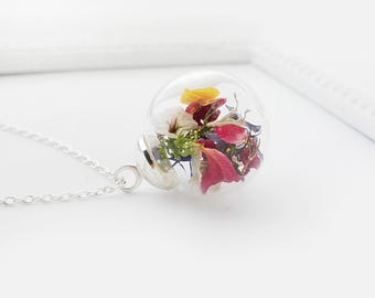 real flowers blossoms necklace blue red yellow green, necklace jewelry 45-80 cm Choose your desired length