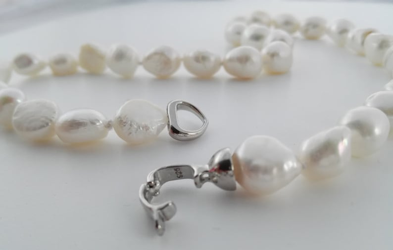 Pearl necklace genuine freshwater cultured pearls white x 10-11 mm pearl pearl jewelry baroque pearls 45 cm