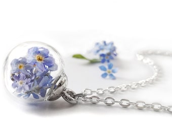 handgemachte Vergissmeinnicht Kette echte blaue Blumen Blüten Halskette Schmuck, forget me not, in Wunschlänge