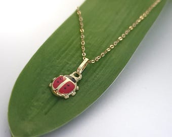 Collar con colgante de mariquita de oro de 8k auténtico (333), cadena maciza, 38-50 cm, cadena de ancla de oro de 333, delicada joya de collar de mariquita