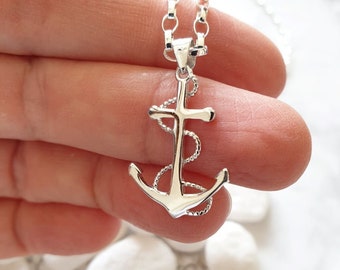 Anchor pendant genuine 925 sterling silver necklace in wish length, silver chain, link necklace, jewelry for men man mens gift