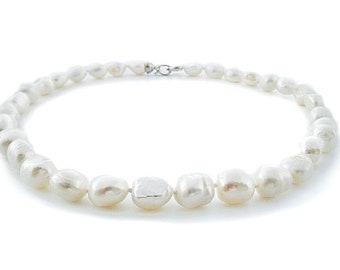 Collier de perles véritables perles de culture d'eau douce blanches Ø 10 -11 mm perle bijoux perles baroques 45 cm