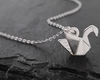 Origami Swan Necklace Jewelry 925 Sterling Silver Chain Jewelry Animal Bird Pendant Crane, Crane Charm