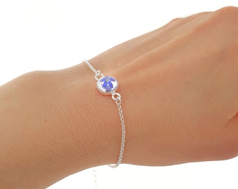 Vergissmeinnicht Cabochon Armband 925 Silber mini Harz  Ø 8mm Blüten Blumen Schmuck Personalisierung Erinnerungsgeschenke Freundin Mutter