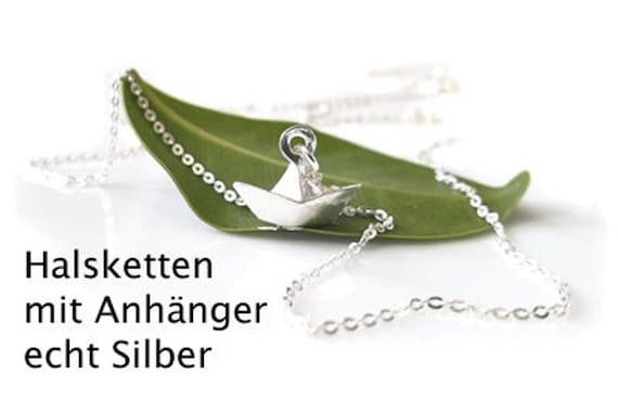 Kette Boot Schiff Origami Papierboot Papierschiff Segelboot massiv echt 925 Sterling Silber Halskette maritim, 38 - 60 cm Wunschlänge