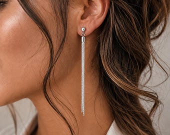 long ear clips clip, tassel snake chain silver chain earrings, ear clip jewelry, no ear holes pierced, without piercing