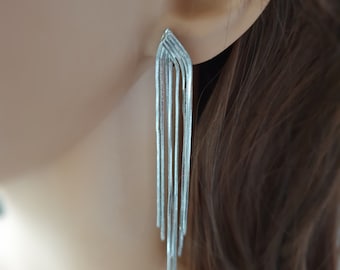 lange Quaste Ohrclips Clip, Schlagenkette silber Ketten Ohrhänger, Ohrclip Schmuck, keine Ohrlöcher durchbohren, ohne Piercing