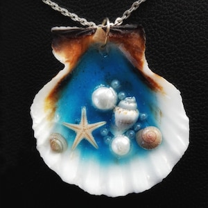 Meerjungfrau Talisman, Meer Ocean reale Muschel Perle Kette Meer Terrarium Halskette Resin Schmuck, Wähle selbst deine Wunschlänge