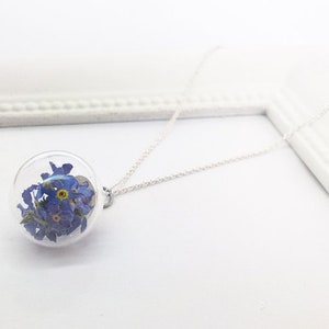 925 Sterling Silver Forget-me-not forget me not 45cm Flowers Necklace Necklace Jewelry with Real Forget My Not Flowers image 1