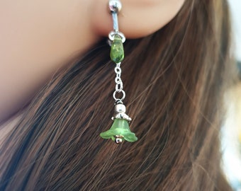 green ear clip flowers drops ear clip floral earrings, clips do not pierce ear holes, without piercing