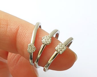 Genuine 925 sterling silver ring, also available as a set in sizes 50, 52, 54, 56. Stackable ring with cubic zirconia, slim and delicate, dainty stackable midi rings.