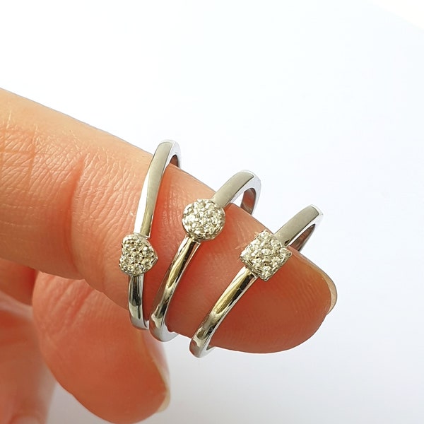 genuine 925 sterling silver ring also as a set in size 50, 52, 54, 56 stacking ring zirconia, narrow delicate, dainty stackable midi rings