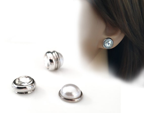 Flipkartcom  Buy solidindia craft Set of 2 Pair Silver Magnetic Stud  Earrings Crystal Metal Magnetic Earring Online at Best Prices in India