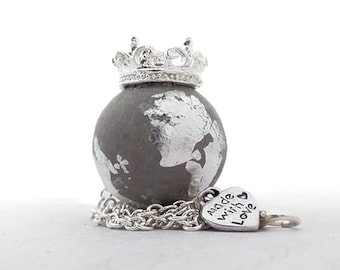 Ball chain concrete *crown* pendant Small concrete ball pendant necklace modern style, 38 - 80 cm Choose your desired length.
