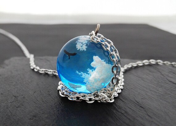 Clouds Sky Bird Necklace Sky Cloud Necklace Blue Sky Jewelry Terrarium Bird Falcon Eagle unique Gift Etsy Sweden
