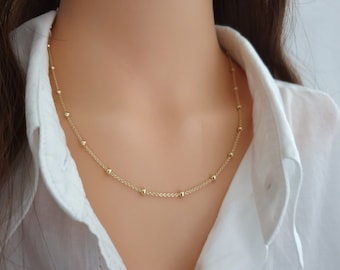 Satellite chain ball chain 925 sterling silver, gold plated, gold balls jewelry, gold ball satellites, dew drops, gold pearl necklace
