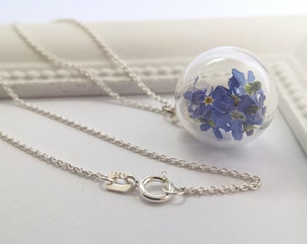 925 Sterling Silver Forget-me-not forget me not 42cm Flowers Necklace Necklace Jewelry don't forget my not