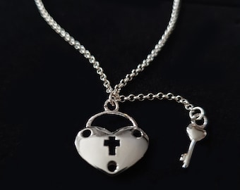 Herz Kreuz Schlüssel Kette mit Botschaft Y Anhänger ,massiv echt 925 Silber Halskette als Geschenk