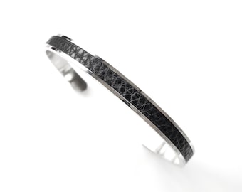 Bracelet Stainless Steel Genuine Leather Black Silver Men's Bracelet, Jewelry for Men, Man Bracelet Bracelet Men Brace cuff