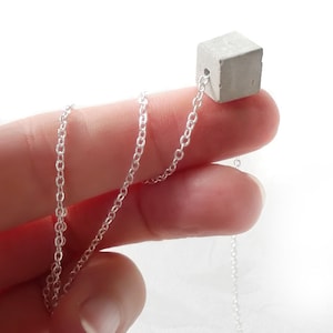 Chain concrete pendant mini concrete cube pendant necklace modern style, great gift for architects, designers