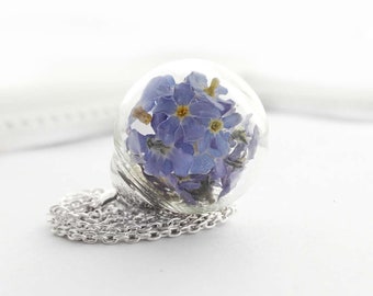 echte Vergissmeinnicht forget me not Kette massiv 925 Silber Halskette, Lass Blumen Blüten sprechen Vergiss mein nicht, Länge 38- 60 cm