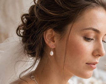 Ear hooks, 1AAA quality earrings, genuine cultured pearls, genuine 925 silver, drop shape Ø 7 mm pearl, pearl jewelry, pearl earrings, bridal jewelry