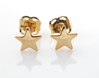 Gold Star Stud Earrings, 585 14K, mini star 5 mm, solidly crafted in genuine yellow gold