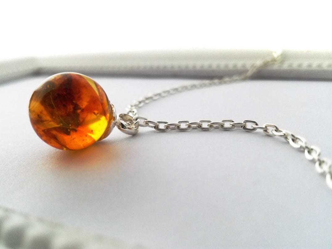 琥珀ネックレス 45cm Ø 12mm シルバーチェーン - Etsy 日本