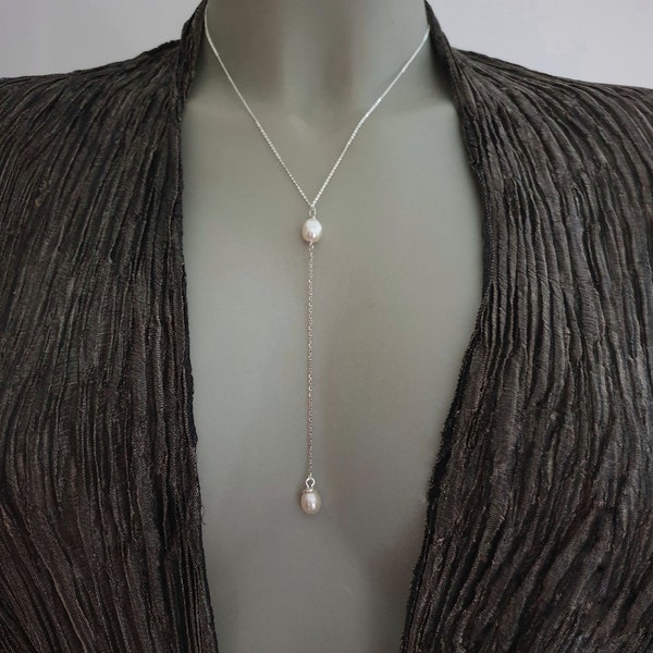 Zuchtperlen Y Lariat Halskette echt Silber zierliche Layering Kette • Wechselanhänger • Hochzeit • Brautjungfern • Geschenk • Tropfen Perle