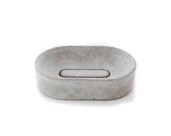 Jabonera de hormigón soporte de esponja ovalado diseño minimalista moderno en el baño 11,5 x 7,5 x 2,5 cm