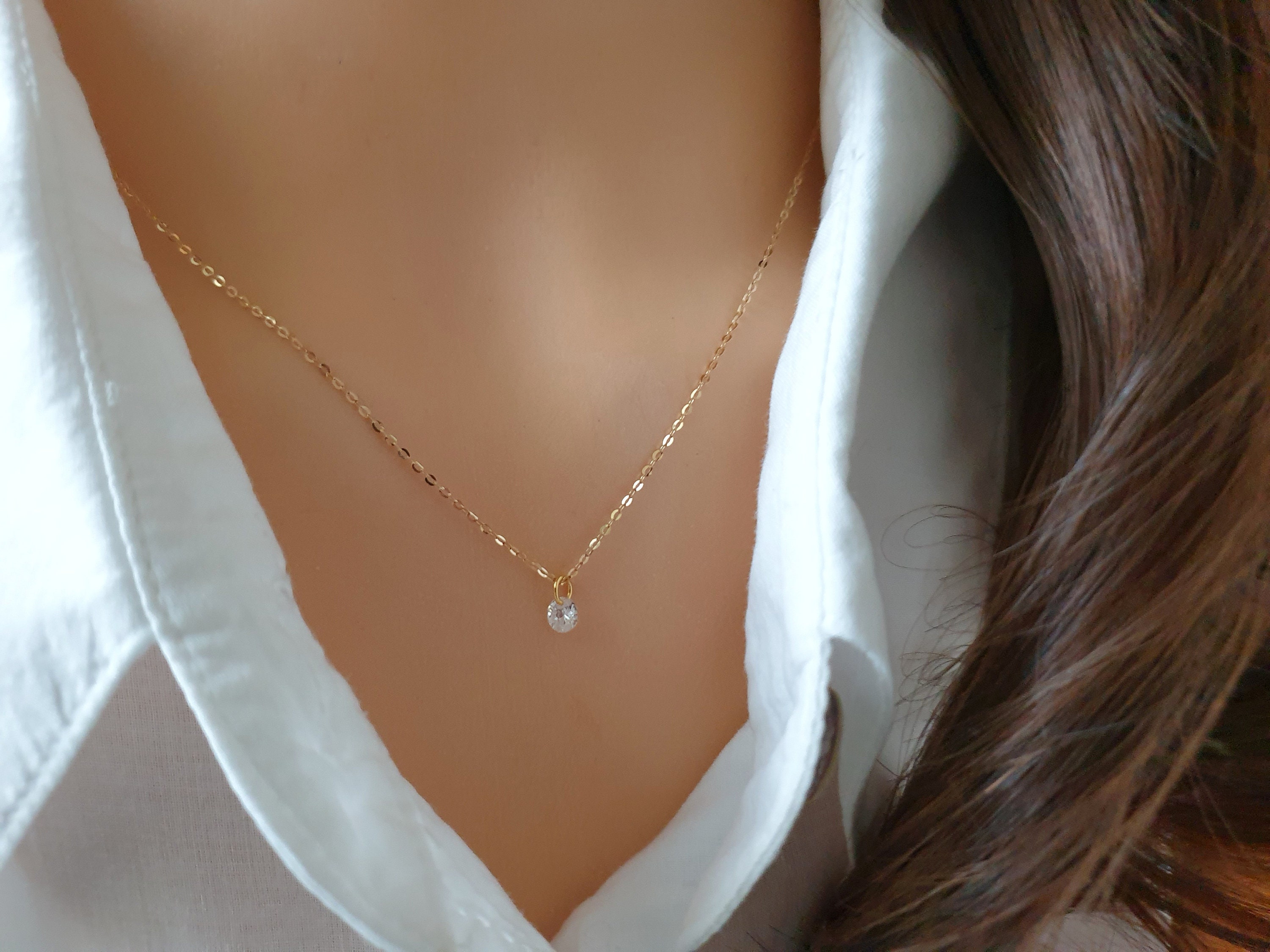 Real Gold 333 8k Zirconia Chain | Dainty CZ Necklace, Solitaire Zirconia Diamond Necklace, Delicate CZ Necklace, Simple Gold Chain