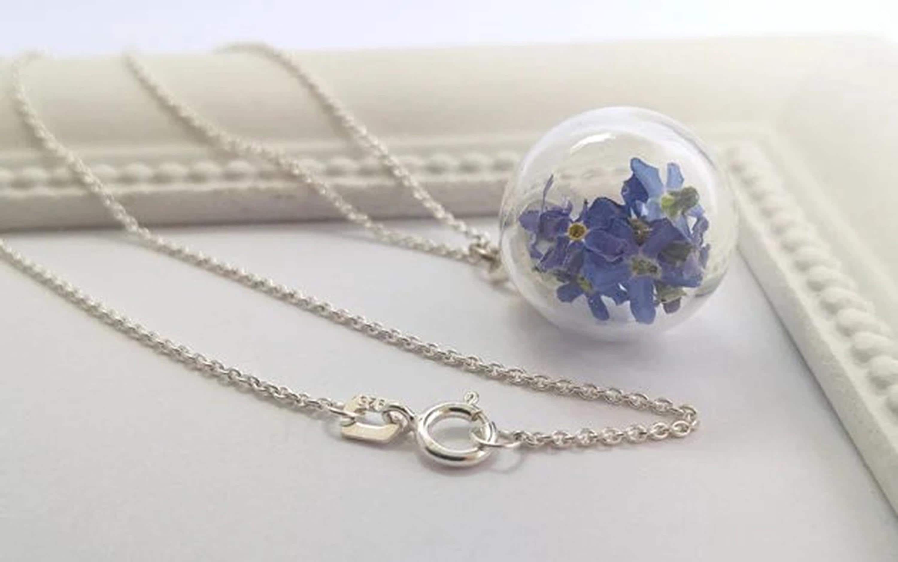 925 Sterling Silver Forget-me-not Necklace, 42 Cm, Flower Necklace