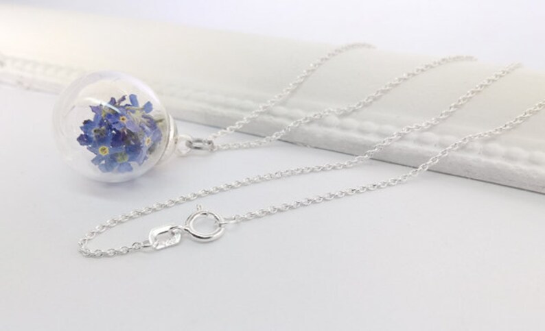 925 Sterling Silver Forget-me-not forget me not 45cm Flowers Necklace Necklace Jewelry with Real Forget My Not Flowers image 4