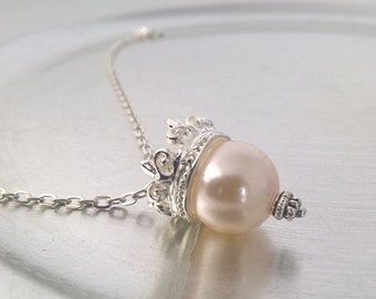 Necklace with Crown White Pearl, Necklace Pearl Necklace Jewelry