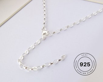 Echte zilveren schakelketting 70 cm - verstelbare halsketting - massieve 925 zilveren ketting, flexibele schakels voor bedeltjes en hangers