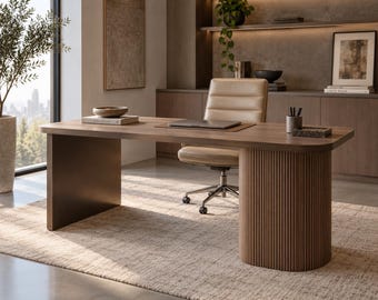 Handmade Luxury Executive Desk | Fluted Wood Office Desk | Modern Minimalist Custom Desk | Designer Home Office Furniture