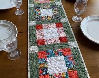 Handmade  Spring/Summer  Quilted Table Runner: Sage Green All Occasion Centerpiece (12" x 47")