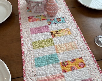 Quilted Spring Table Runner – Pastel Floral Patchwork Easter Decor