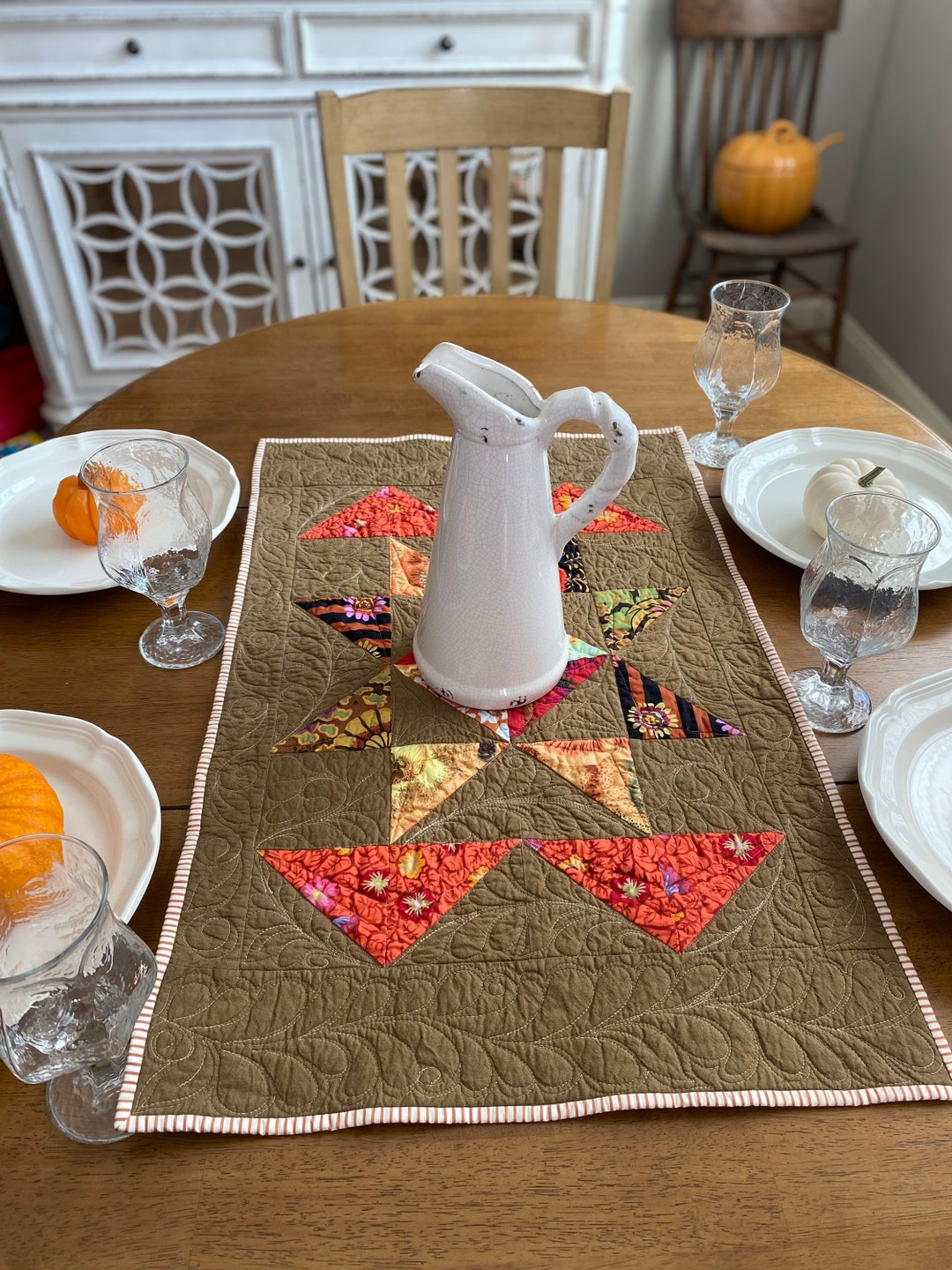 Quilted Table Runner Modern Table Topper Brown Table Runner Etsy